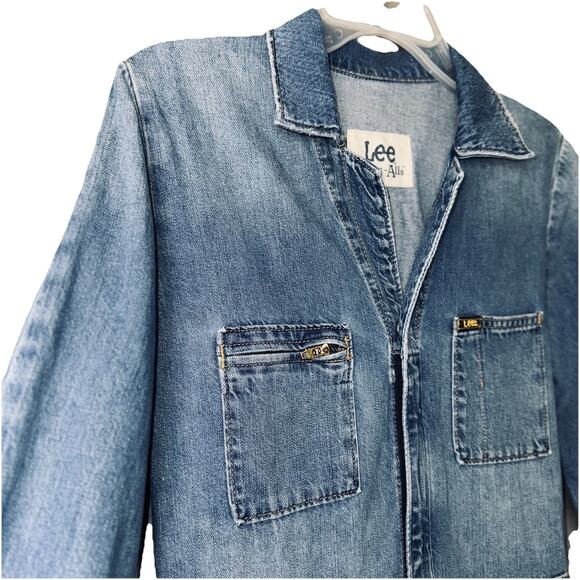Lee Union Alls Jumpsuit Sz Small Blue Light Denim Modern Retro Overalls Utility - Picture 3 of 11